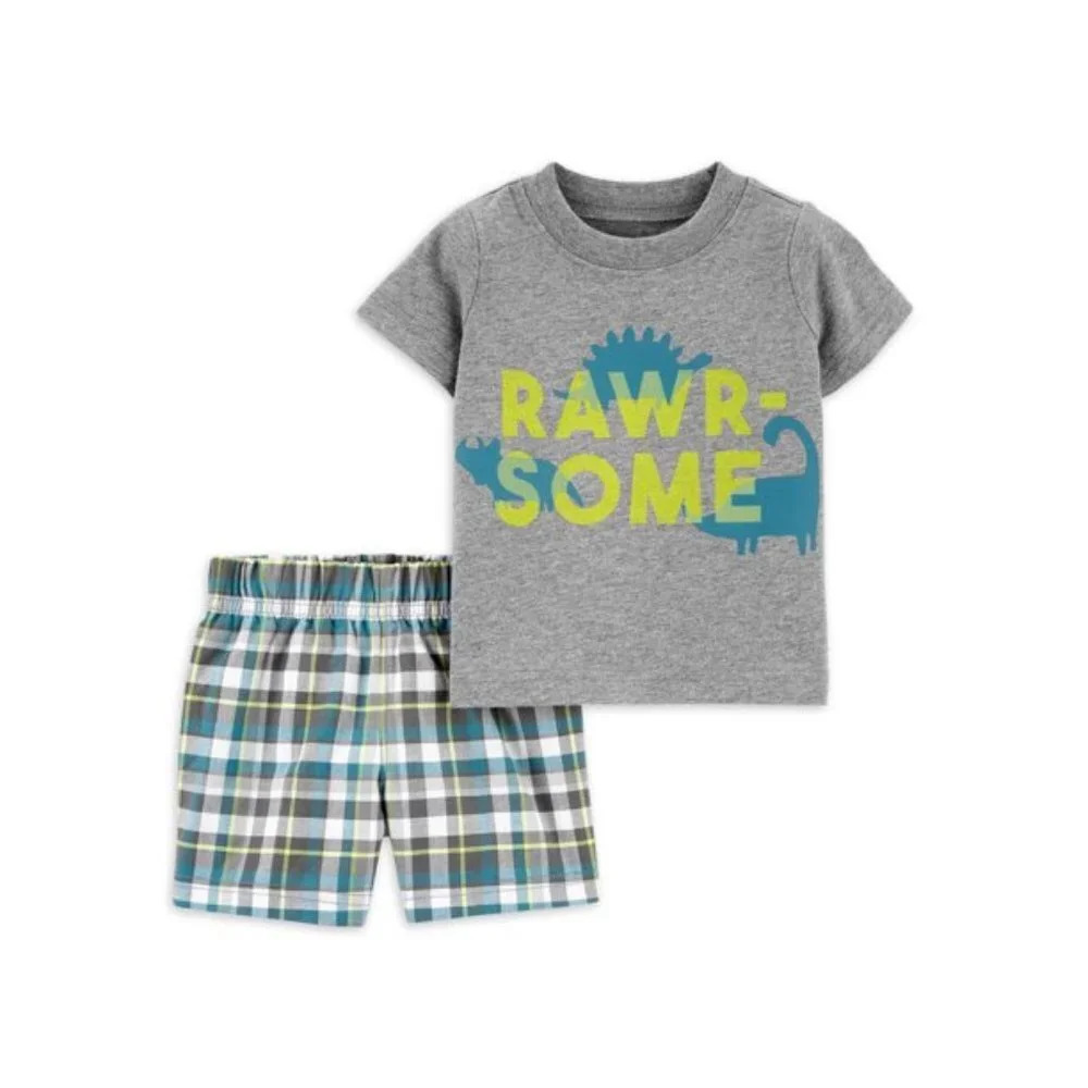 Child of Mine by Carter's Baby Boy 2-Piece Rawr-Some Shirt & Short Set Size 6-9M